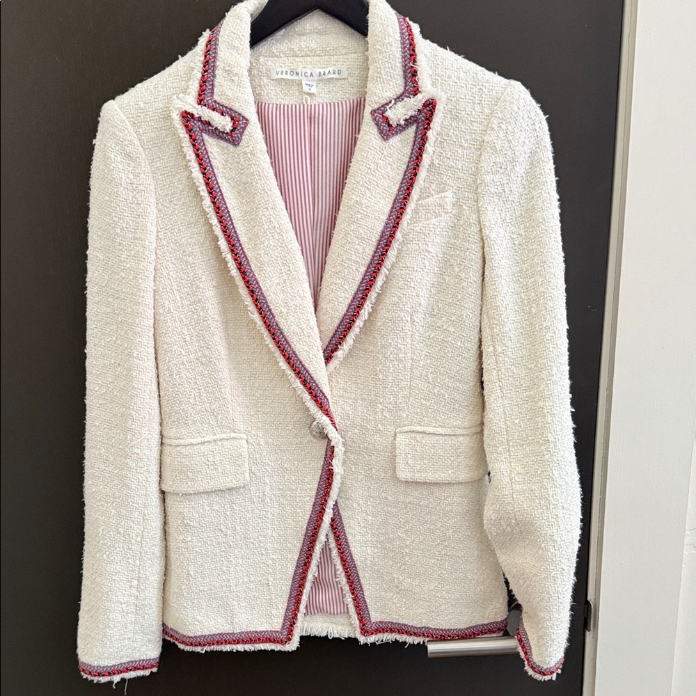 Veronica Beard Cream Blazer with Red Accents